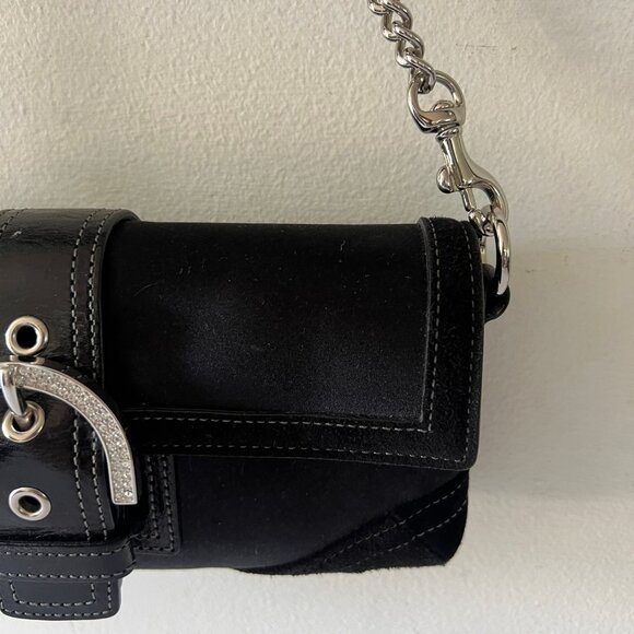 Y2K COACH SOHO CRYSTAL EMBELLISHED BUCKLE SATIN SUEDE COMBO SMALL BAG - Picture 3 of 9